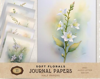 White Flower Digital Paper Pack, Vintage Nature Printable Backgrounds for Scrapbooking and Cardmaking