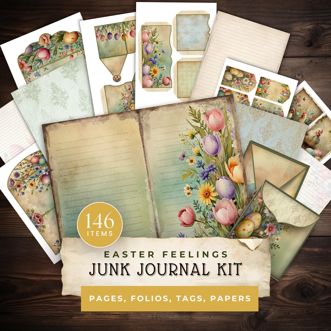Easter Junk Journal Bundle, Moody Pastel Folio Kit for Paper Crafting ...