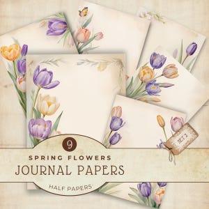 Papier numérique floral, articles indispensables pour scrapbooking, pages de journal indésirable, fournitures créatives, crocus et tulipes, papier décoratif, téléchargement immédiat, JJ004