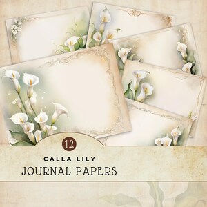 Ensemble de papiers pour journal indésirable fleurs de lys calla, papiers numériques floraux, arrière-plans de scrapbooking, téléchargement immédiat, usage commercial
