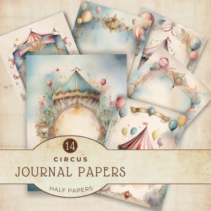 Vintage Circus Decorative Papers Set, Junk Journal Pages, Digital Scrapbooking Backgrounds, Instant Download