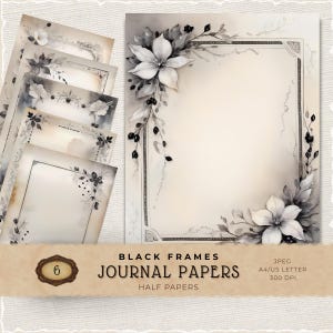 Pacote de Papel Digital com Moldura Preta, Fundos Vintage Escuros Imprimíveis para Junk Journaling e Scrapbooking