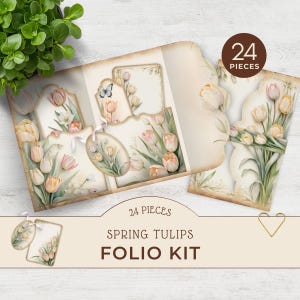 Pochette imprimable pour carnet printanier, kit folio tulipe souple, pochette folio assortie, créations florales en papier, album éphémères de scrapbooking, JJ004