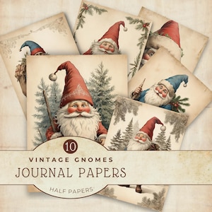 ensemble de papiers numériques vintage gnomes, fournitures de scrapbooking à téléchargement immédiat, papiers pour journaux indésirables, Tomte scandinave, travaux manuels de Noël