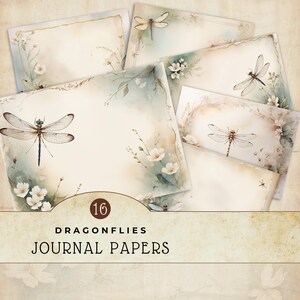 Pacchetto di carta digitale Dragonfly, fornitura per scrapbooking, download immediato, sfondo floreale, creazione di biglietti, artigianato di carta, diario di spazzatura