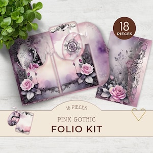 Kit folio gothique rose, folio imprimable pour journal indésirable, ensemble à mélanger et à assortir, fournitures pour travaux manuels en papier, couleurs vives, journal artistique, JJ006