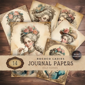 Rococo Ladies Digital Papers Set, Junk Journal Pages, Instant Download Scrapbooking Images, Crafting Supply, Vintage Portrait