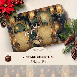 Kit di raccoglitori natalizi vintage, tasca smerlata stampabile, effimeri di diario spazzatura, decorazioni natalizie, articoli per bricolage, creazioni con carta, abbina e combina
