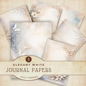 Papéis digitais de flores brancas, páginas de diário de lixo, suprimentos para scrapbook de casamento, decoração para fazer cartões, fundos florais