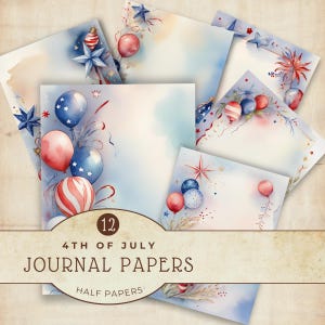 Paquete de papel digital del Día de la Independencia, fondo de acuarela del 4 de julio, descarga instantánea, suministros para manualidades de papel, fabricación de tarjetas