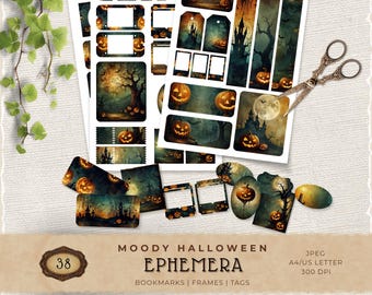 Spooky Season Ephemera, Vintage Halloween Moody Printable for Junk Journaling and Scrapbooking, JJ018