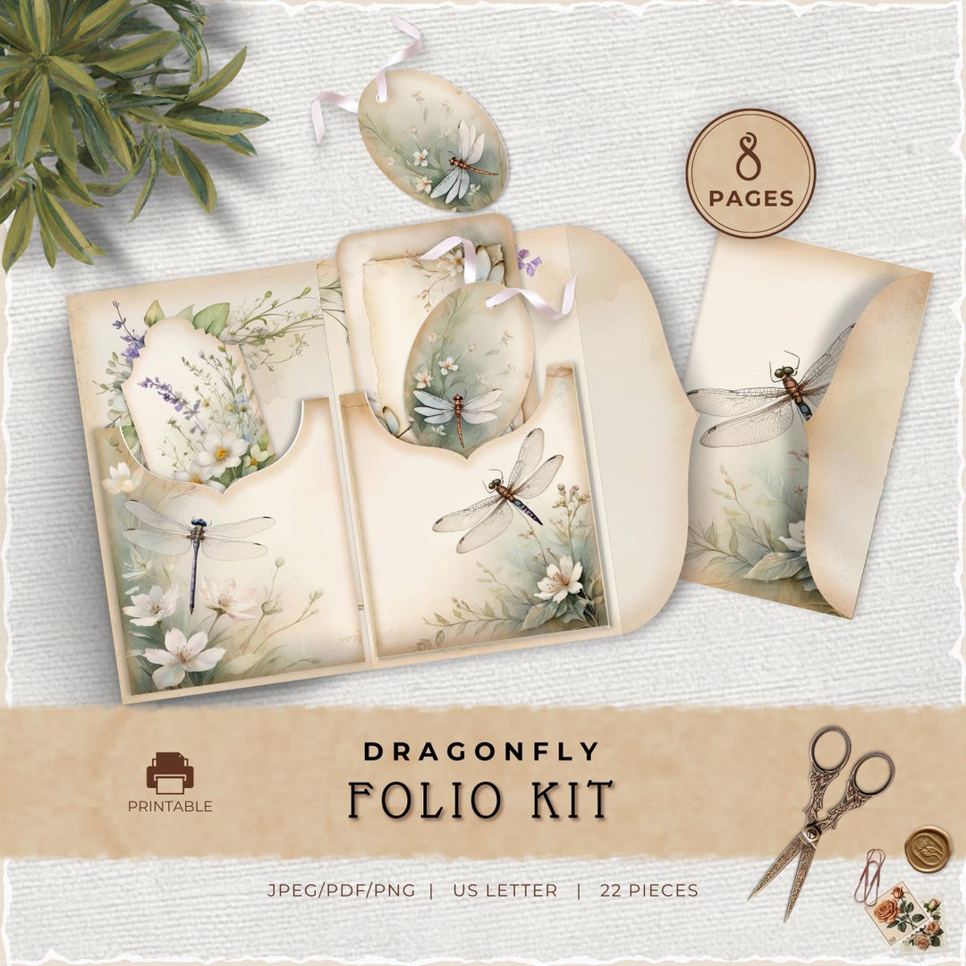 Dragonfly Junk Journal Folio Kit, Vintage Nature Printable Pocket for ...