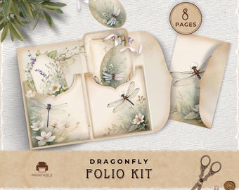 Dragonfly Junk Journal Folio Kit, Vintage Nature Printable Pocket for Scrapbooking, JJ008