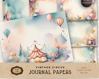 Zirkus Junk Journal Zubehör, Vintage Zirkus Digital Paper Pack, Kartenherstellung Ephemera, Karneval Thema Scrapbooking Papier, Bastelbedarf