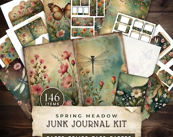Spring Meadow Junk Journal Bundle, Floral Folio Kit for Paper Crafting, Scrapbooking and Cardmaking, Crafting Essentials, JJ001