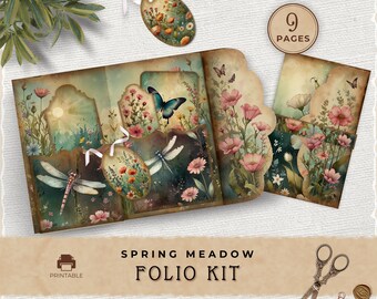 Spring Meadow Junk Journal Folio Kit, Vintage Nature Printable Pocket Download, JJ001