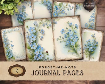 Vintage Forget Me Not Junk Journal imprimable, pages de scrapbooking numérique fleurs sauvages bleues à télécharger, JJ005