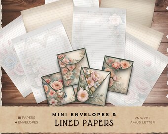 Vintage Romance Mini Envelopes and Lined Papers, Printable Valentine Journal Kit for Scrapbooking and Paper Crafting, JJ033