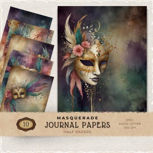 Papel digital de máscara de mascarada, páginas de diario basura de descarga instantánea, fondo imprimible para álbum de recortes, materiales para manualidades