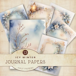 Pacote de papéis decorativos de inverno, papéis de scrapbooking digitais para feriados, imprimíveis de diário de lixo de inverno, suprimentos para artesanato em papel
