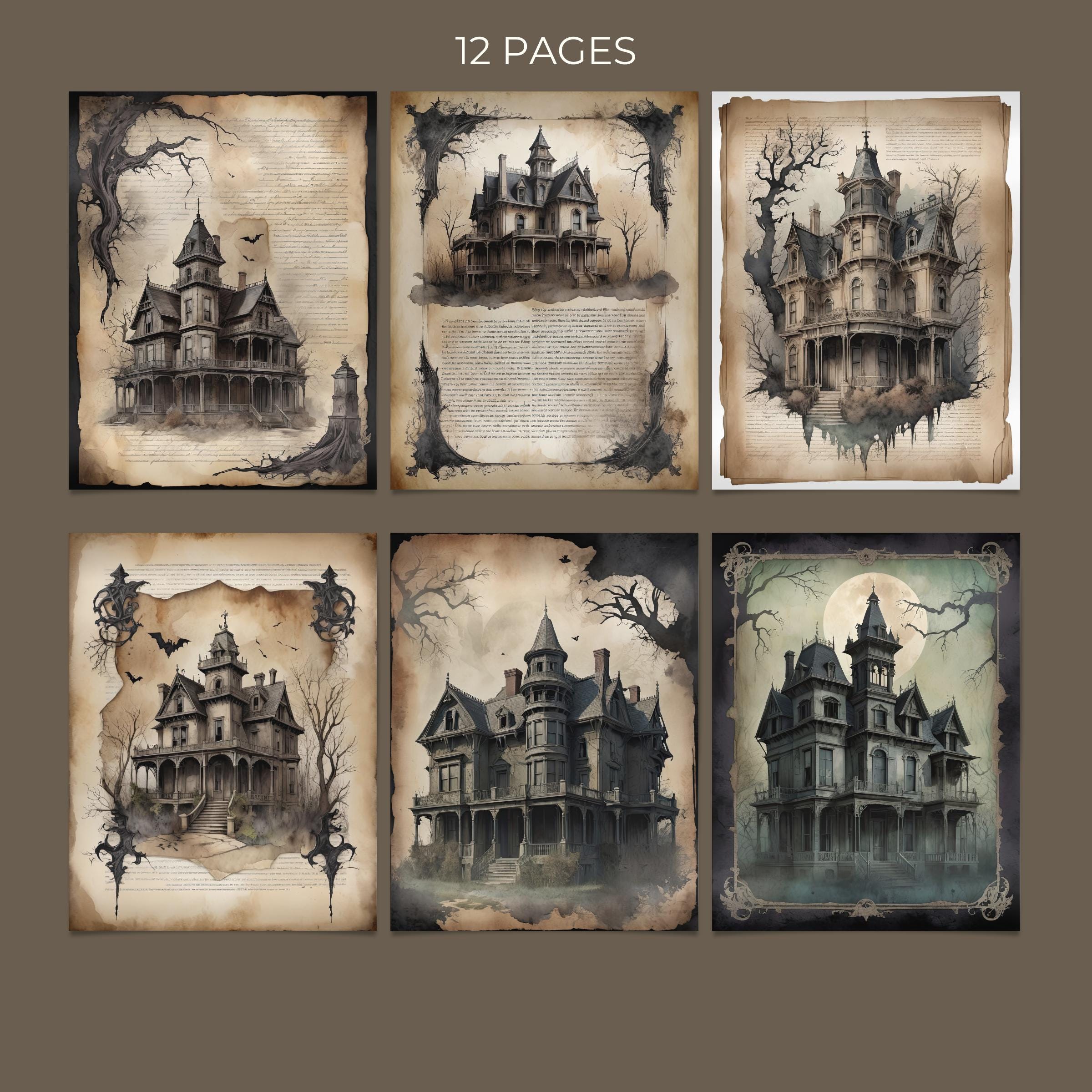 Haunted Paper Vector Haunted Buildings Digital Paper Pack, Spooky Background, Halloween ...