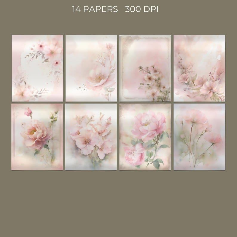 Dreamy Pink Floral Digital Papers, Scrapbook Paper Pack, Junk Journal ...