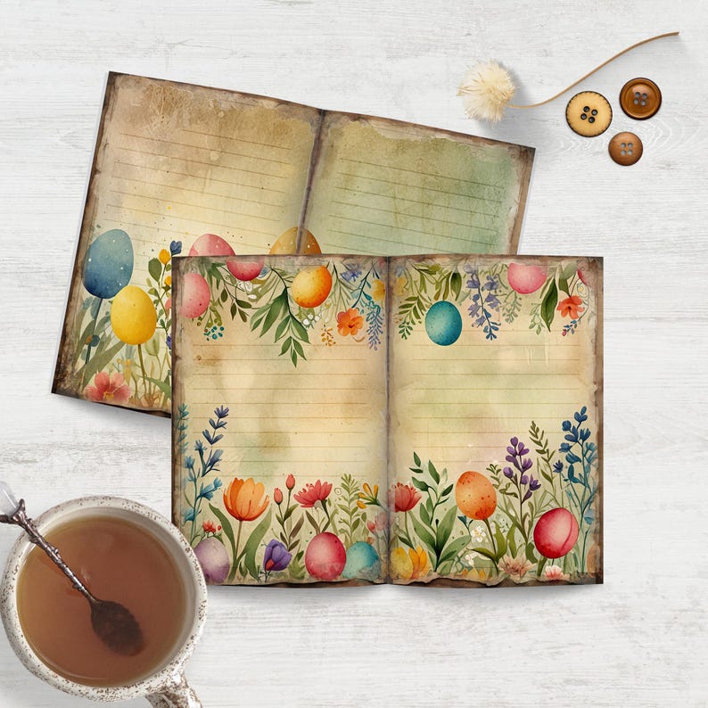 Lined Easter Junk Journal Pages, Instant Download Scrapbook Paper ...
