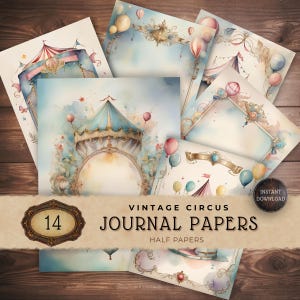 Vintage Circus Decorative Papers Set, Junk Journal Pages, Digital Scrapbooking Backgrounds, Instant Download
