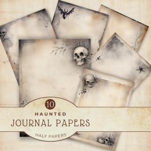 Set di carte digitali spettrali di Halloween, disegni in bianco e nero, carta per scrapbooking, sfondo per diario spazzatura, materiali per bricolage in carta