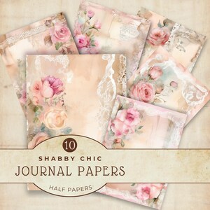 Shabby Chic rosa digitale Papiere Set, Junk Journal Seiten, Scrapbooking Lieferung, sofortiger Download, Vintage Rose Spitze Bastelpapier