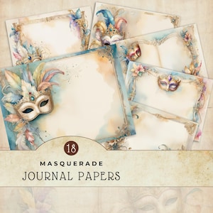 Digitale papieren maskerademasker, ongewenste dagboekpagina's, carnavalsscrapbookingpapier, Instant Download Crafting Supply