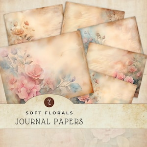 Paquet de papier de scrapbooking floral rose pâle, fournitures de création de carnets nature, papiers numériques pour la fabrication de cartes, arrière-plans floraux