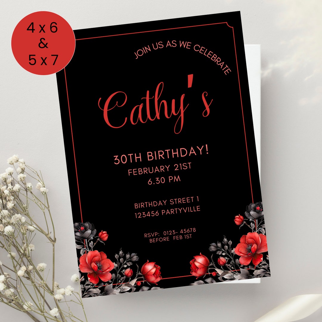 Editable Black and Red Invitation Template, Gothic Wedding Theme, Dark Editable Black and Red Invitation Template, Gothic Wedding Theme, Dark