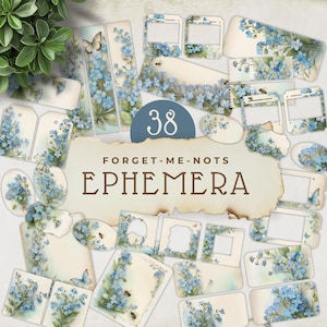 Éphémères de scrapbooking ne m'oubliez pas, lot d'éphémères imprimables, créations florales en papier, lot de journaux, fournitures pour carnets indésirables, JJ005