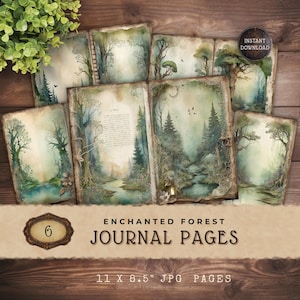 Enchanted Forest Junk Journal Pages, Printable Scrapbook Pages, Fairy tale Craft Supplies, Digital Paper Pack, Paper Crafting