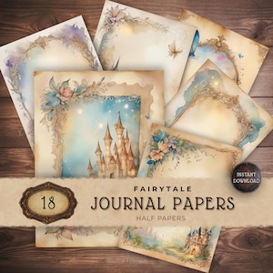 Fantasy Castle Digital Background, Enchanted Forest Decorative Pages, Fairytale Scrapbook Paper, Instant Download