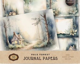 Forest Woodland Digital Paper Pack, Vintage Nature Printable Backgrounds for Junk Journaling and Cardmaking