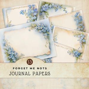 Blaue Vergissmeinnicht Blume Junk Journal Seiten, Dekorpapiere, Kartenherstellung Lieferungen, Digitale Hintergründe, Scrapbook Papier, JJ005