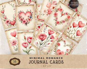 Minimal Romance Junk Journal Cards, Vintage Valentine Printable for Scrapbooking and Paper Crafting, JJ031