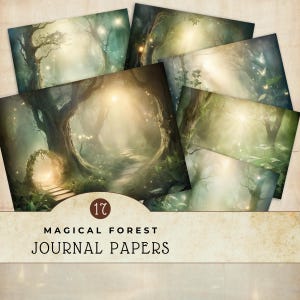 Papiers pour carnet de bord Forêt enchantée, Papier numérique Forêt mystique, Arrière-plan de scrapbooking féerique, Pages imprimables elfiques
