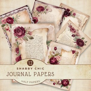 Carta digitale shabby chic bordeaux, pagine di diario spazzatura, download immediato, forniture per album, sfondi floreali, artigianato di carta