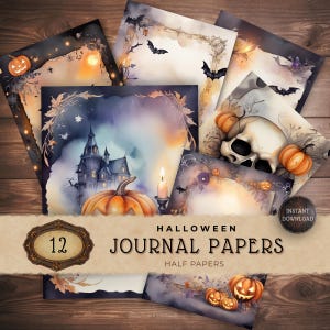 Halloween Digital Papers Set, Spooky Backgrounds, Pumpkin Decorative Papers, Junk Journal Scrapbooking, Instant Download