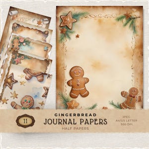 Gingerbread Cookie Digital Papers, Christmas Scrapbook Backgrounds, Instant Download, Scrapbook Paper, Cardmaking Supply