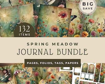 Spring Meadow Junk Journal Bundle, Printable Papers, Scrapbook Supply, Folio Pocket, Nature Pages, Crafting Essentials, JJ001
