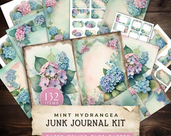 Hydrangea Junk Journal Bundle, Floral Folio Kit for Cardmaking, Paper Crafting and Collage, JJ017
