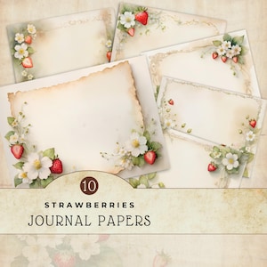 Pages de journal indésirable aux fraises vintage, papiers numériques, paquet de papier de scrapbooking, fond d'été, téléchargement immédiat