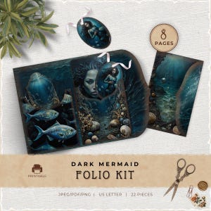 Dunkle Meerjungfrau Junk Journal Folio Kit, Vintage Ocean druckbare Tasche für Junk Journaling, Fantasy Crafting