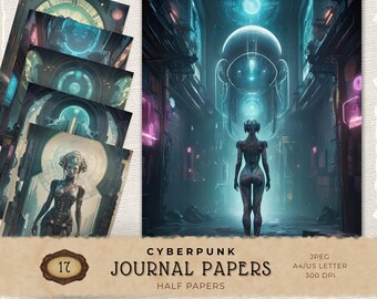 Cyberpunk Digital Papers Pack, Printable Junk Journal Pages, Scrapbook Supply, Instant Download Craft Paper, Post-Apocalyptic Art Project