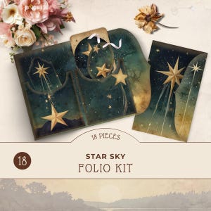 Mix and Match Celestial Folio Kit, afdrukbare junk Journal, ephemera, digitale download, vintage Shooting Star Paper Crafting