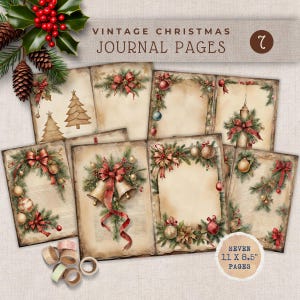 Páginas de diário vintage de Natal, download digital, fundos de scrapbook grandiosos do milênio, materiais para artesanato em papel, diário de arte